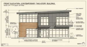 This two-story contemporary structure